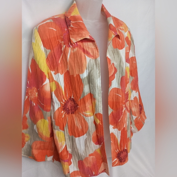 2/$30 Alfred Dunner Long Sleeve Orange Red Floral Lightweight Jacket(#1,542)(C) - Picture 4 of 8